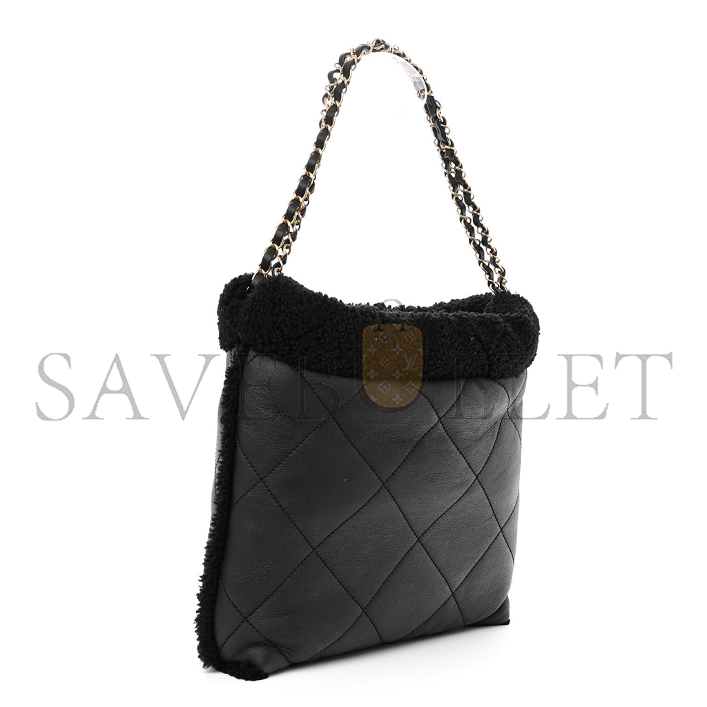 CHANEL MASTER AGED LAMBSKIN SHEARLING QUILTED SMALL CHANEL 22 BLACK AS3260 (30*30*8cm)